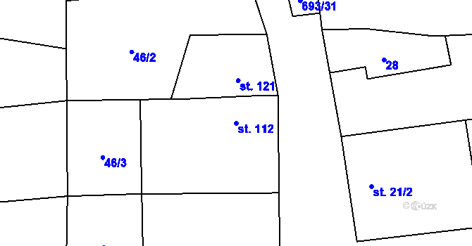 Parcela st. 112 v KÚ Vrbice u Mšeného-lázní, Katastrální mapa