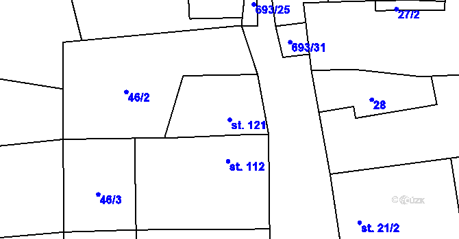 Parcela st. 121 v KÚ Vrbice u Mšeného-lázní, Katastrální mapa