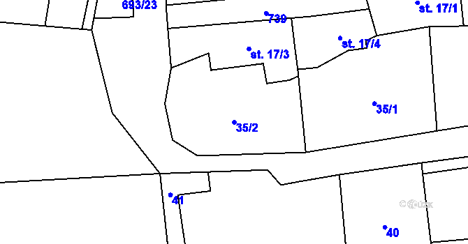 Parcela st. 35/2 v KÚ Vrbice u Mšeného-lázní, Katastrální mapa