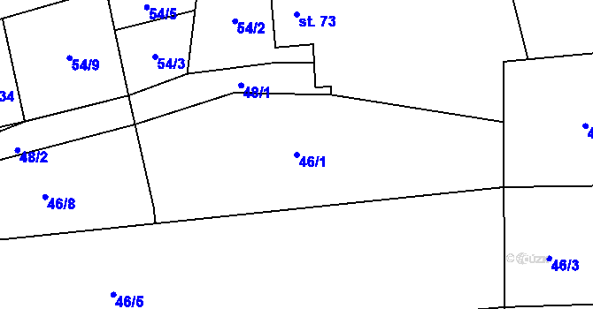 Parcela st. 46/1 v KÚ Vrbice u Mšeného-lázní, Katastrální mapa