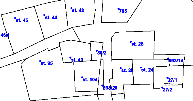 Parcela st. 50/2 v KÚ Vrbice u Mšeného-lázní, Katastrální mapa