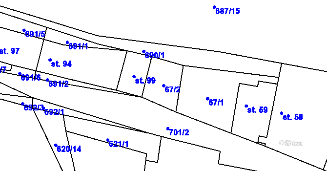 Parcela st. 67/2 v KÚ Vrbice u Mšeného-lázní, Katastrální mapa