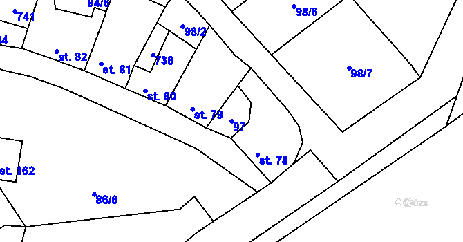 Parcela st. 97 v KÚ Vrbice u Mšeného-lázní, Katastrální mapa