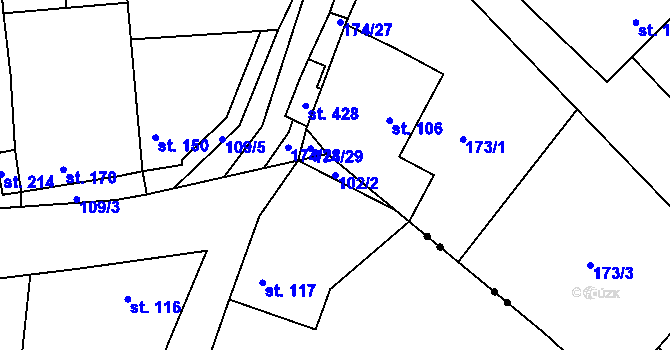 Parcela st. 102/2 v KÚ Vrbice u Mšeného-lázní, Katastrální mapa