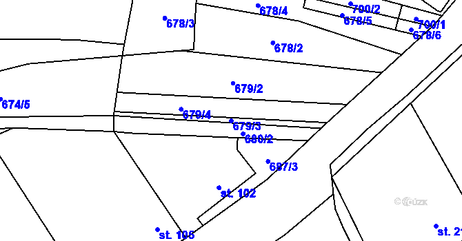 Parcela st. 679/3 v KÚ Vrbice u Mšeného-lázní, Katastrální mapa