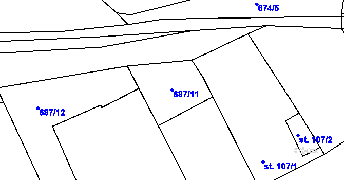 Parcela st. 687/11 v KÚ Vrbice u Mšeného-lázní, Katastrální mapa