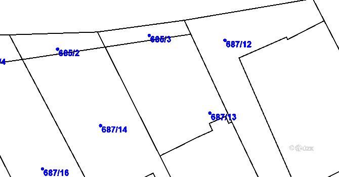 Parcela st. 687/13 v KÚ Vrbice u Mšeného-lázní, Katastrální mapa