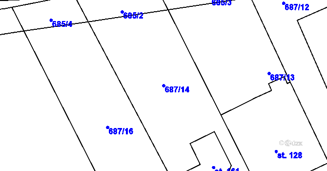 Parcela st. 687/14 v KÚ Vrbice u Mšeného-lázní, Katastrální mapa