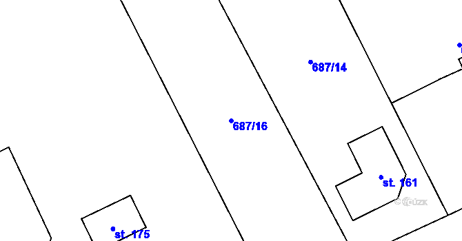 Parcela st. 687/16 v KÚ Vrbice u Mšeného-lázní, Katastrální mapa