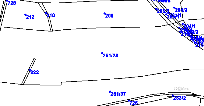 Parcela st. 261/28 v KÚ Vrbice u Mšeného-lázní, Katastrální mapa