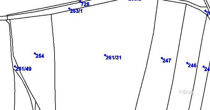 Parcela st. 261/31 v KÚ Vrbice u Mšeného-lázní, Katastrální mapa