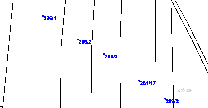 Parcela st. 286/3 v KÚ Vrbice u Mšeného-lázní, Katastrální mapa