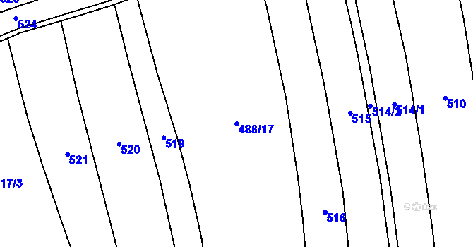 Parcela st. 488/17 v KÚ Vrbice u Mšeného-lázní, Katastrální mapa