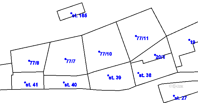 Parcela st. 77/10 v KÚ Vrbice u Mšeného-lázní, Katastrální mapa