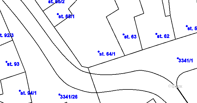 Parcela st. 64/1 v KÚ Mšeno, Katastrální mapa