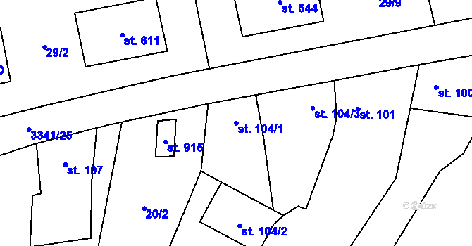 Parcela st. 104/1 v KÚ Mšeno, Katastrální mapa
