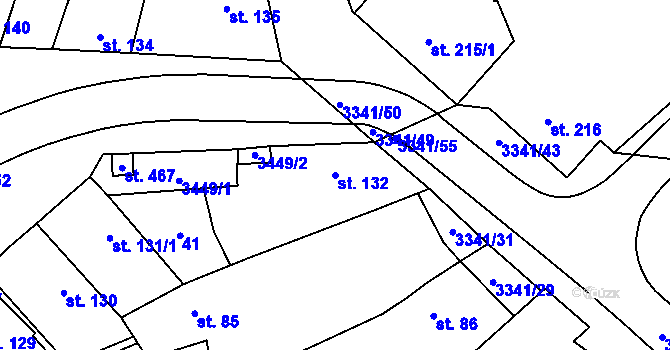 Parcela st. 132 v KÚ Mšeno, Katastrální mapa