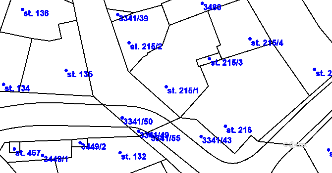 Parcela st. 215/1 v KÚ Mšeno, Katastrální mapa
