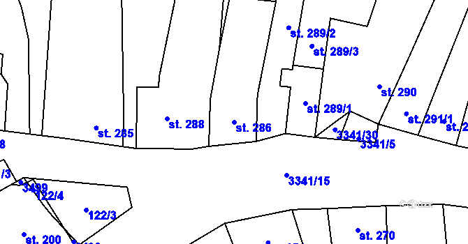 Parcela st. 286 v KÚ Mšeno, Katastrální mapa
