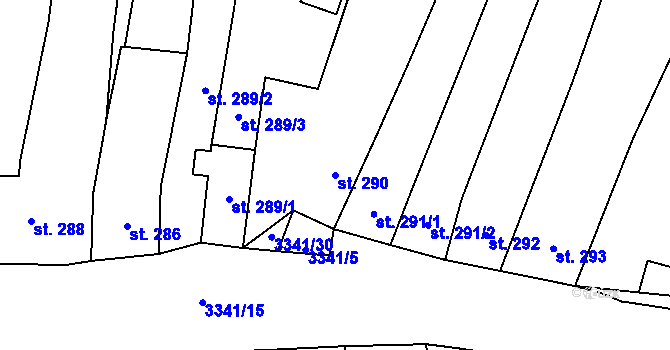 Parcela st. 290 v KÚ Mšeno, Katastrální mapa