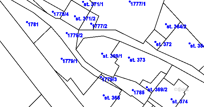 Parcela st. 369/1 v KÚ Mšeno, Katastrální mapa