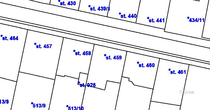 Parcela st. 459 v KÚ Mšeno, Katastrální mapa