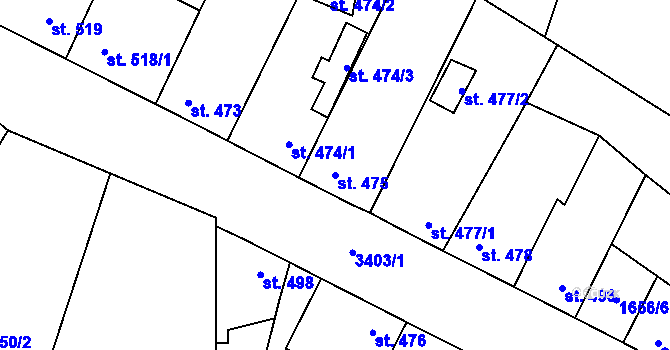 Parcela st. 475 v KÚ Mšeno, Katastrální mapa