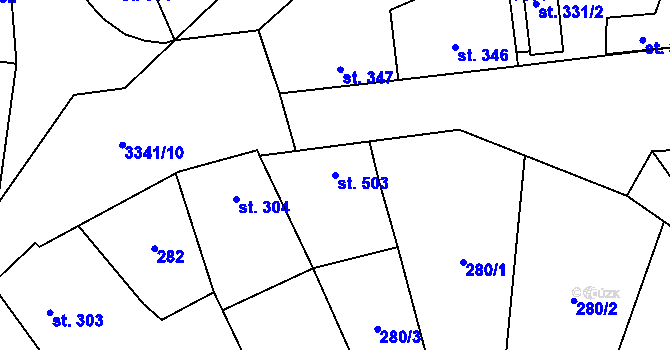 Parcela st. 503 v KÚ Mšeno, Katastrální mapa