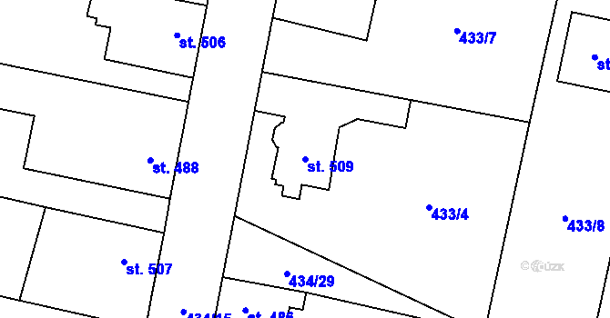 Parcela st. 509 v KÚ Mšeno, Katastrální mapa