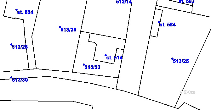 Parcela st. 514 v KÚ Mšeno, Katastrální mapa
