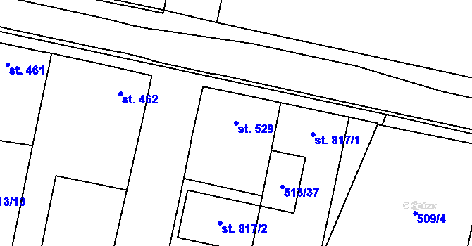 Parcela st. 529 v KÚ Mšeno, Katastrální mapa