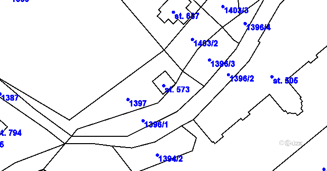 Parcela st. 573 v KÚ Mšeno, Katastrální mapa