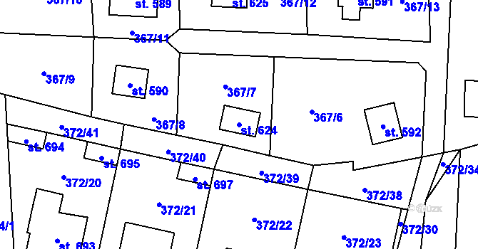 Parcela st. 624 v KÚ Mšeno, Katastrální mapa