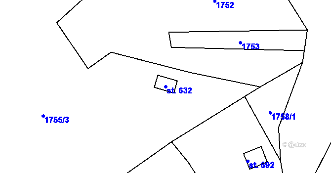 Parcela st. 632 v KÚ Mšeno, Katastrální mapa