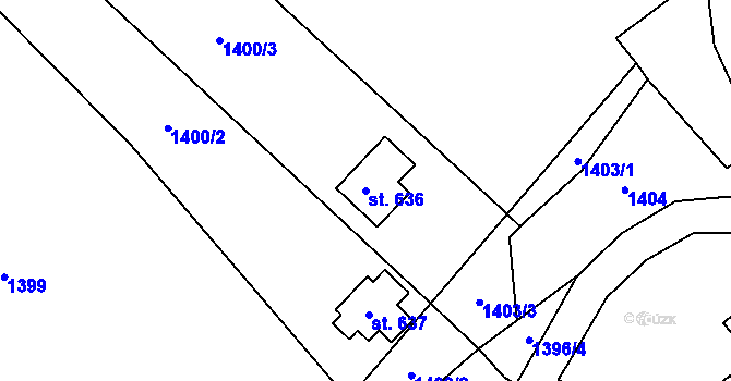 Parcela st. 636 v KÚ Mšeno, Katastrální mapa