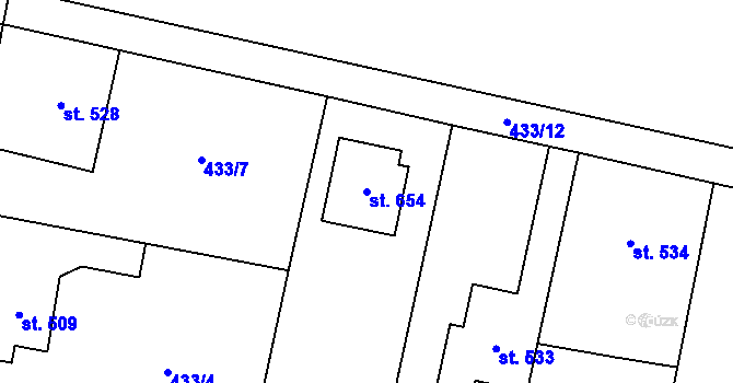 Parcela st. 654 v KÚ Mšeno, Katastrální mapa