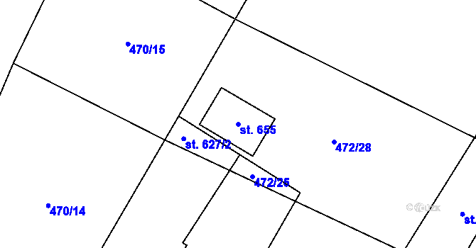 Parcela st. 655 v KÚ Mšeno, Katastrální mapa