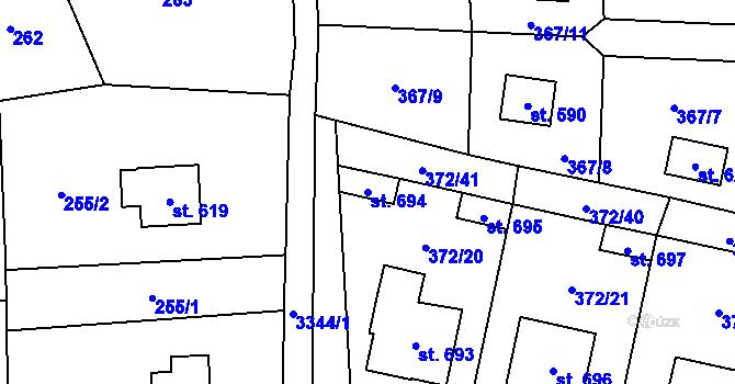 Parcela st. 694 v KÚ Mšeno, Katastrální mapa