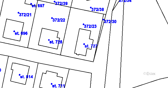 Parcela st. 727 v KÚ Mšeno, Katastrální mapa