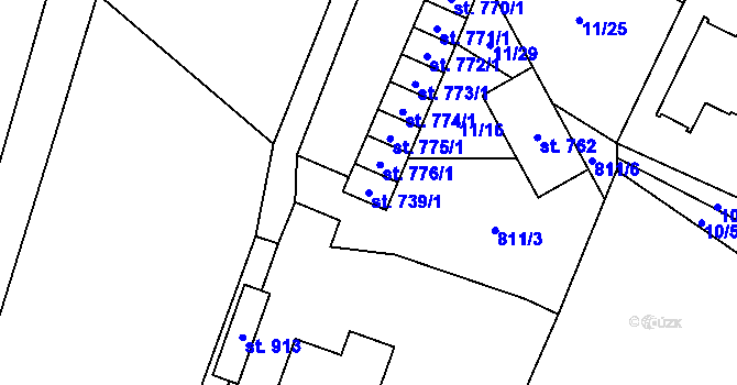 Parcela st. 739/1 v KÚ Mšeno, Katastrální mapa