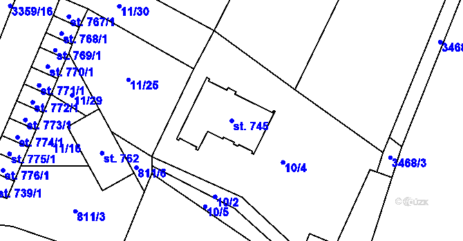 Parcela st. 745 v KÚ Mšeno, Katastrální mapa