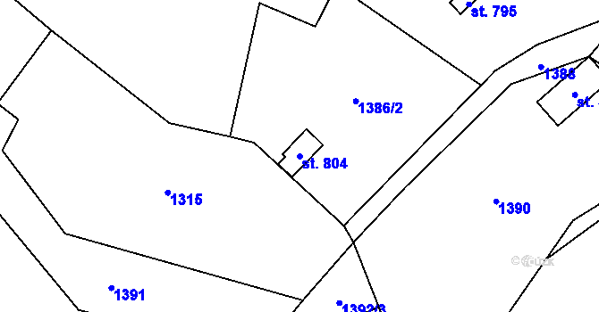 Parcela st. 804 v KÚ Mšeno, Katastrální mapa