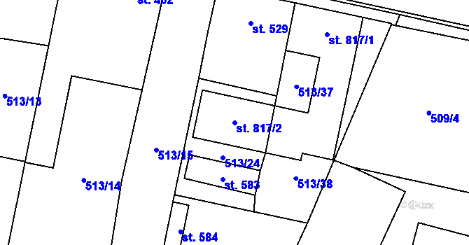 Parcela st. 817/2 v KÚ Mšeno, Katastrální mapa