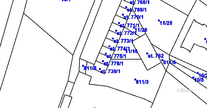Parcela st. 11/12 v KÚ Mšeno, Katastrální mapa