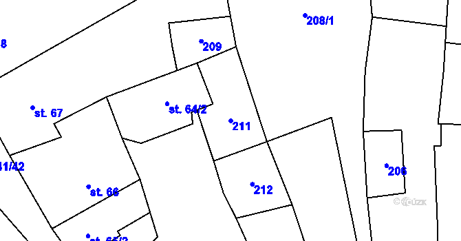Parcela st. 211 v KÚ Mšeno, Katastrální mapa