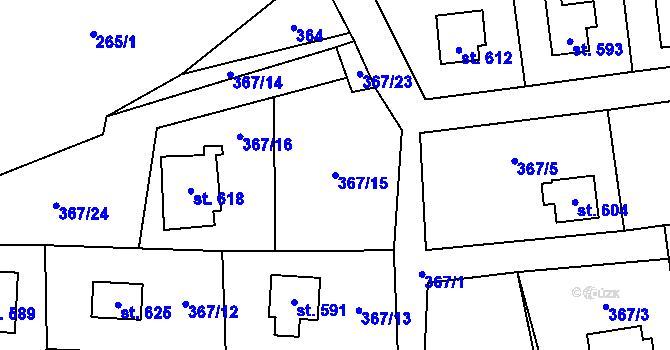 Parcela st. 367/15 v KÚ Mšeno, Katastrální mapa