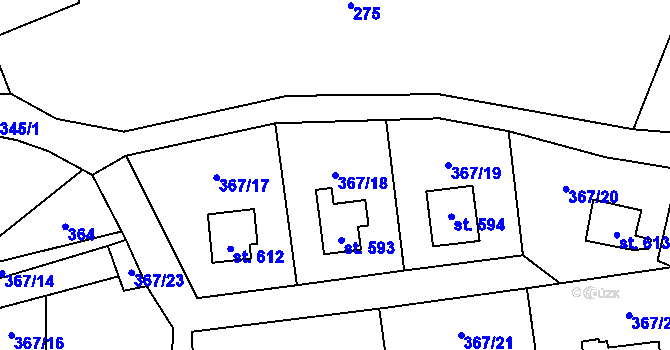 Parcela st. 367/18 v KÚ Mšeno, Katastrální mapa