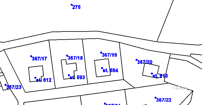 Parcela st. 367/19 v KÚ Mšeno, Katastrální mapa
