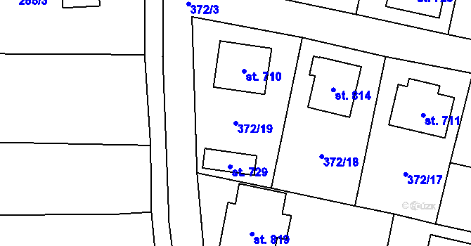Parcela st. 372/19 v KÚ Mšeno, Katastrální mapa