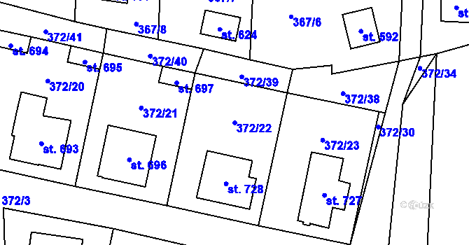 Parcela st. 372/22 v KÚ Mšeno, Katastrální mapa